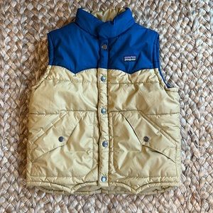 Patagonia Kids Down Snap Front Vest, Blue/Khaki, Size S (8)